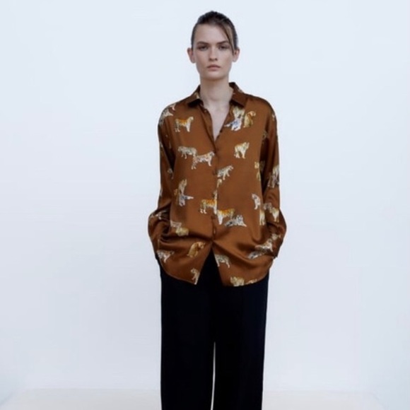 NWT Zara retro animal print satin blouse/top - Picture 2 of 16